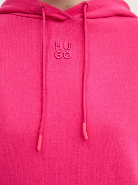 HUGO bluza bawełniana damska kolor różowy z kapturem z aplikacją 50522423