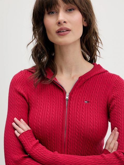 Tommy Jeans kardigan damski kolor bordowy lekki DW0DW21673