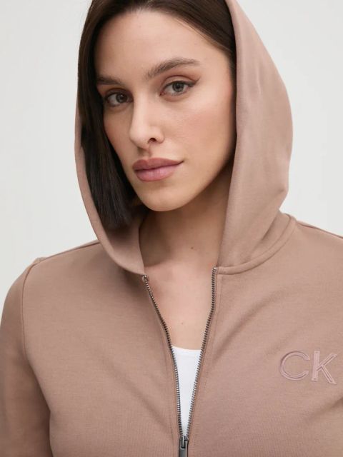 Calvin Klein bluza damska kolor brązowy z kapturem z aplikacją K20K207955