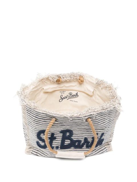 MC2 Saint Barth Beach Bag Patch striped frayed-edge beach bag - Neutrals