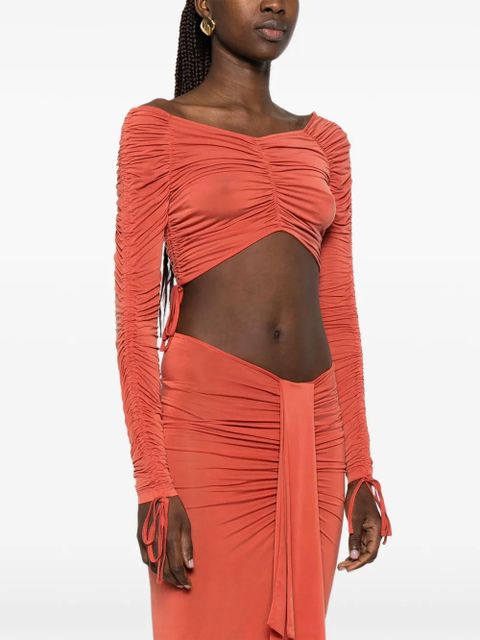 Balmain ruched long-sleeved top - Orange