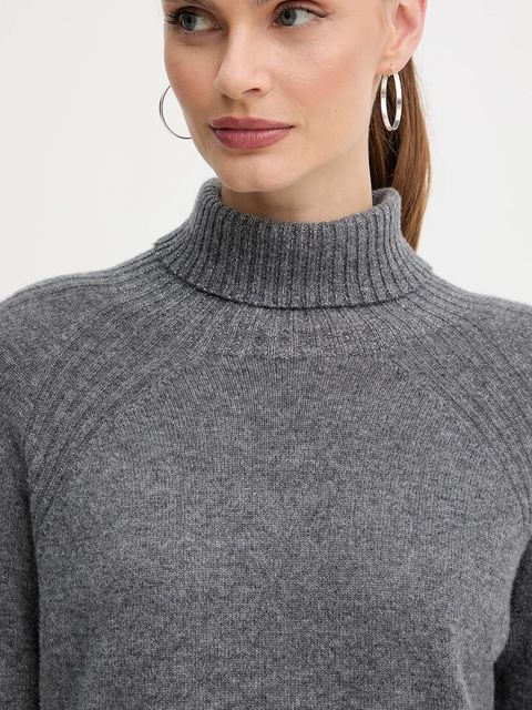 Twinset sweter wełniany damski kolor szary z golfem 252TP3582