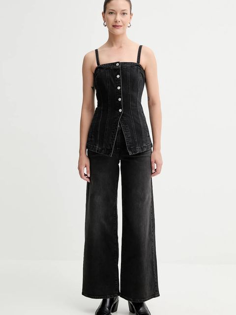Levi's top jeansowy damska kolor czarny gładka 003Z5