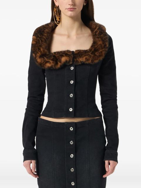 Blumarine faux-fur collar denim jacket - Black