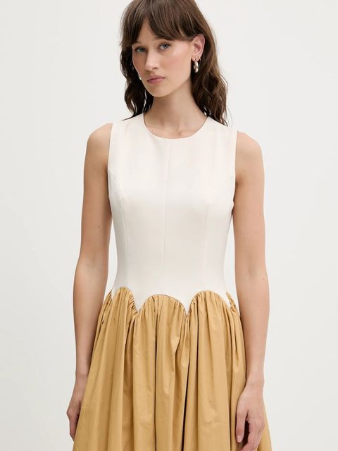 Never Fully Dressed sukienka kolor beżowy maxi rozkloszowana NFDDR2182