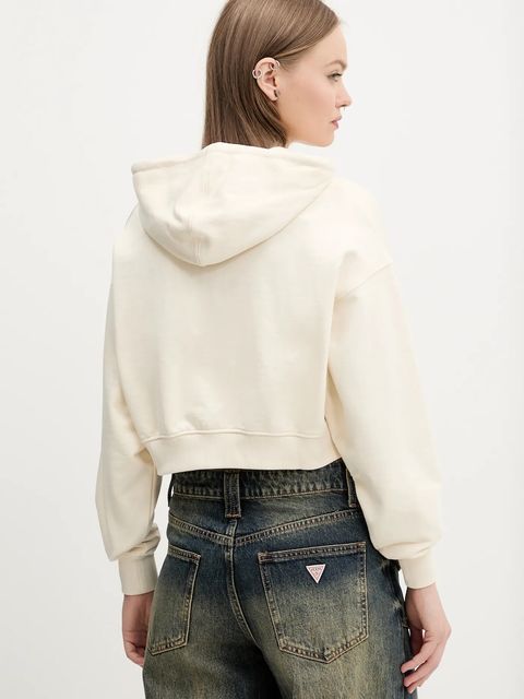 Guess Originals bluza bawełniana damska kolor beżowy z kapturem gładka W5RQ13 K68I1