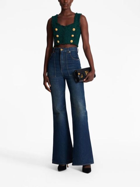 Balmain 6-Buttons tweed cropped top - Green