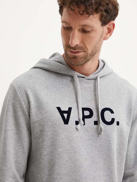 A.P.C. bluza bawełniana hoodie standard grand vpc GOTS kolor szary z kapturem COHBN.M27908