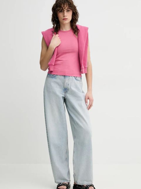 Samsoe Samsoe top bawełniany kolor różowy