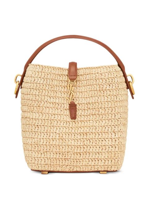 Saint Laurent mini LE 37 raffia bucket bag - Neutrals