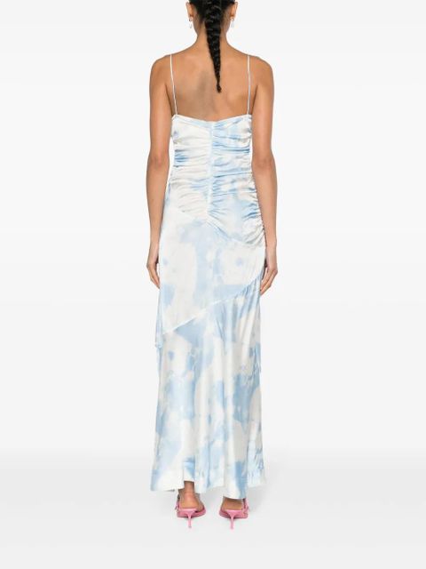 GANNI cloud-print satin maxi dress - Blue