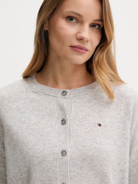 Tommy Hilfiger kardigan wełniany damski kolor szary lekki WW0WW47469