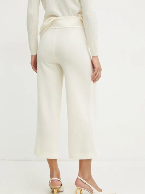 Luisa Spagnoli spodnie wełniane damskie kolor beżowy szerokie high waist 541830