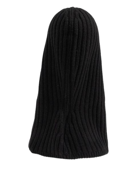 GANNI logo-embroidered ribbed balaclava - Black