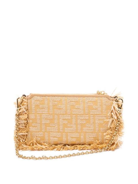 FENDI Baguette fringe-detail clutch bag - Neutrals