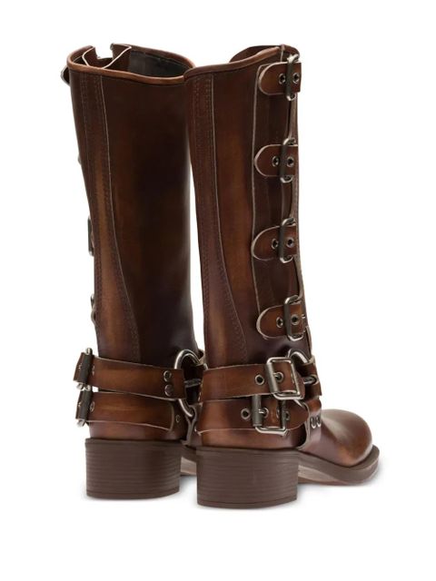 Miu Miu buckle-detail leather boots - Brown