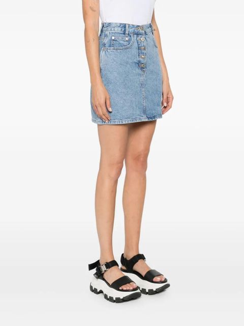 Moschino logo-engraved buttons denim skirt - Blue