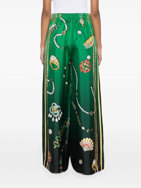 Casablanca graphic-print silk trousers - Green