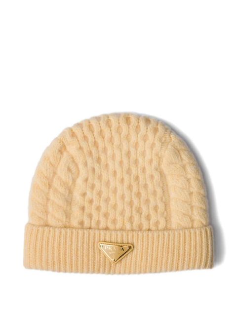 Prada cable-knit logo beanie - Yellow - zdjęcie produktu nr 1