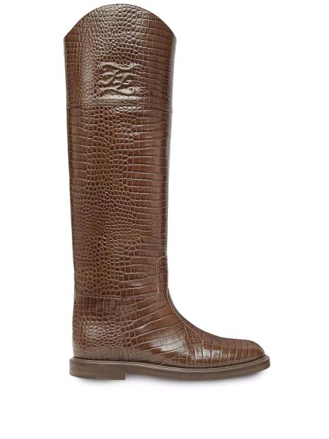 Fendi Karligraphy croc-effect knee-high boots - Brown - zdjęcie produktu nr 1