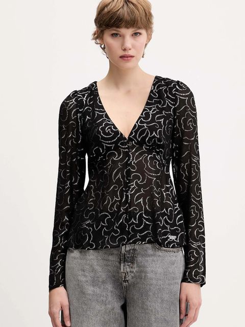 Tommy Jeans bluzka damska kolor czarny wzorzysta DW0DW21459 - zdjęcie produktu nr 1