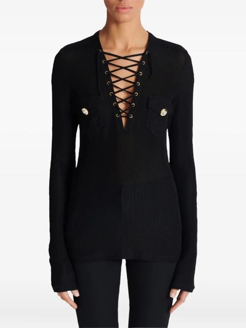 Balmain long-sleeved lace-up top - Black