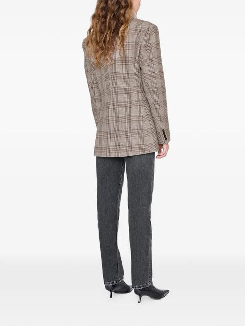 ANINE BING Aretha plaid button blazer - Brown