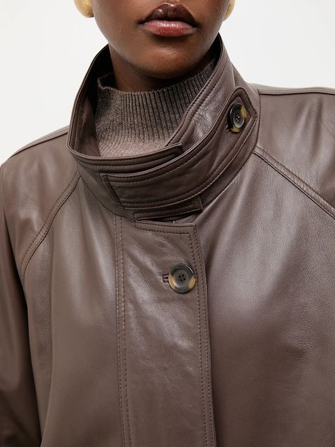 Answear.LAB kurtka skórzana kolor brązowy przejściowa oversize