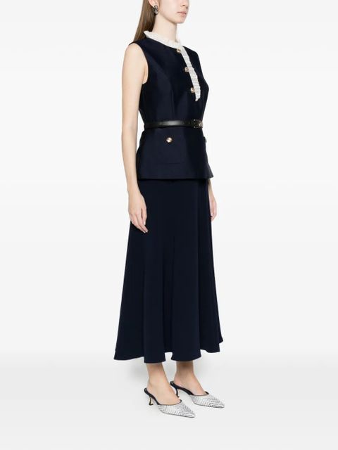 Self-Portrait ruffle-trim belted dress - Blue