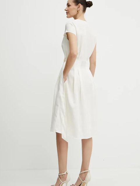 Twinset sukienka z domieszką lnu kolor beżowy mini rozkloszowana 251TT2072