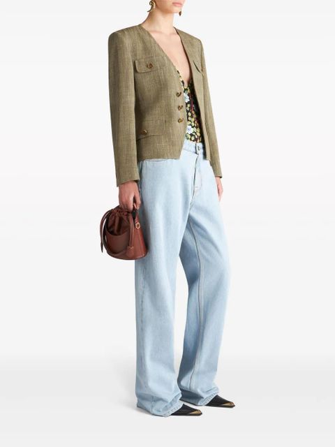 ETRO slub-effect single-breasted jacket - Green