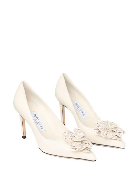 Jimmy Choo 85mm Mimmi flower-appliqué pumps - Neutrals - zdjęcie produktu nr 2