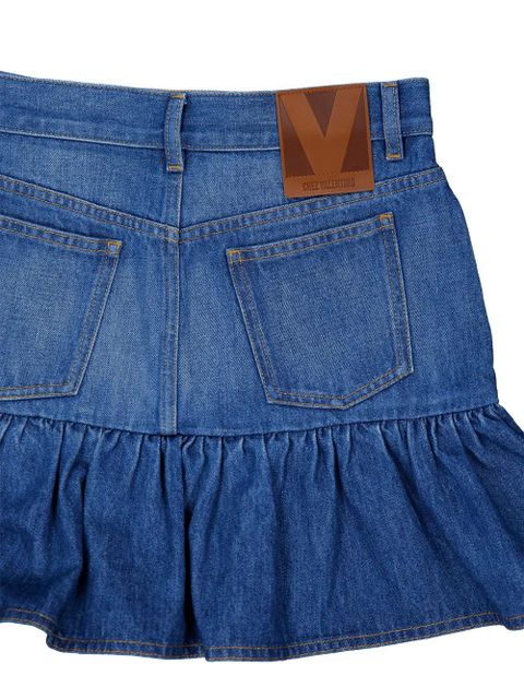 Valentino Garavani ruffle-hem mini denim skirt - Blue