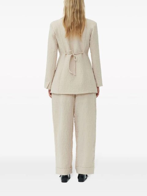 GANNI tie-fastening textured blazer - Neutrals