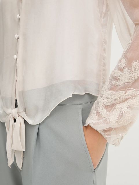 Guess bluzka z domieszką jedwabiu CAMILLA