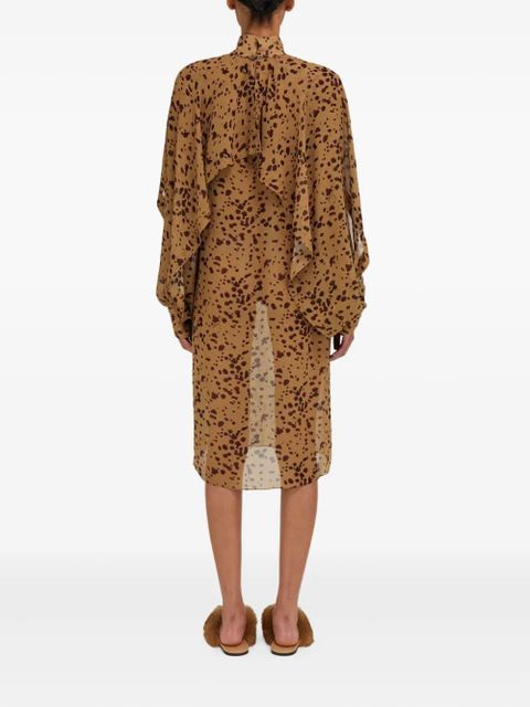 Ferragamo orchid-print cape midi dress - Brown