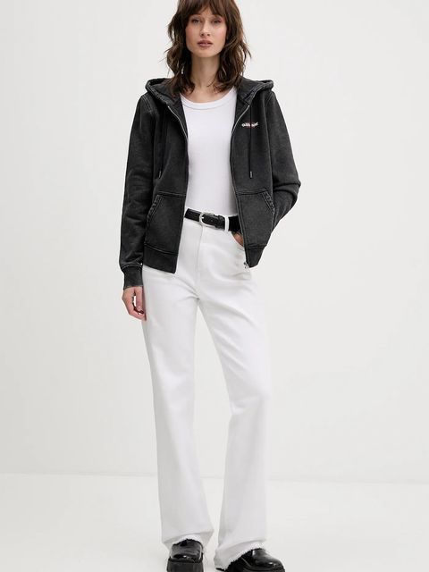 Guess Jeans bluza bawełniana damska kolor szary z kapturem z nadrukiem W5BQ14 KCPR1 - zdjęcie produktu nr 2