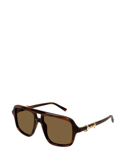 Gucci Eyewear horsebit-detail geometric-frame sunglasses - Brown - zdjęcie produktu nr 2