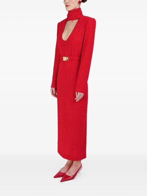 Rowen Rose draped-collar belted dress - Red