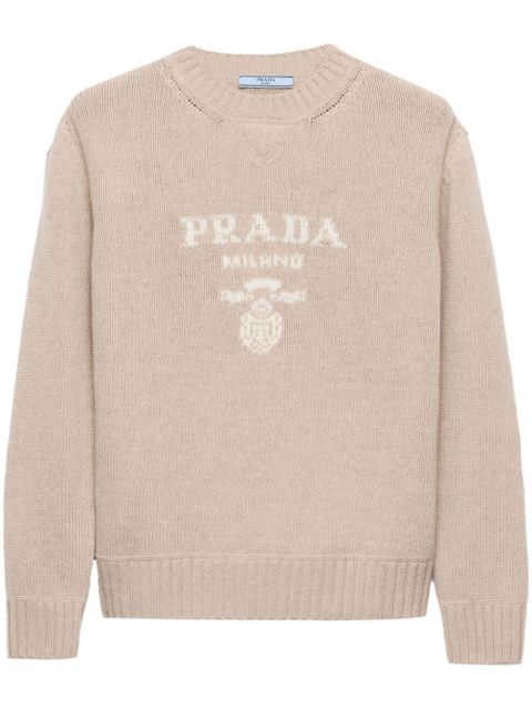 Prada logo-jacquard crew-neck sweater - Neutrals - zdjęcie produktu nr 1