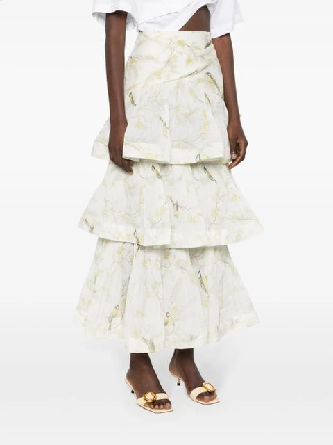 ZIMMERMANN pleated tired midi skirt - Neutrals