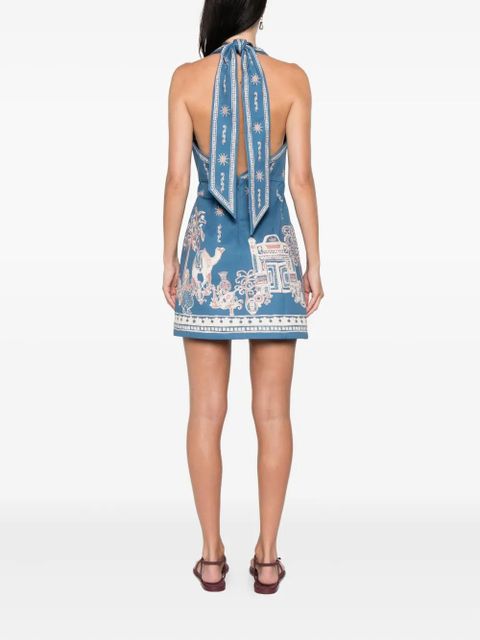 ALEMAIS Acacia tie-neck patterned mini dress - Blue