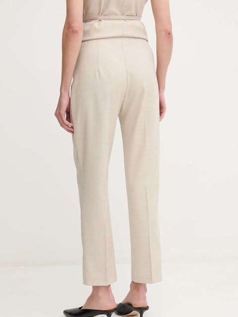 Sandro Ferrone spodnie damskie kolor beżowy dopasowane high waist S23XBEBERILLIO