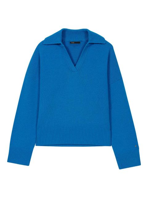 Maje V-neck collared sweater - Blue - zdjęcie produktu nr 1