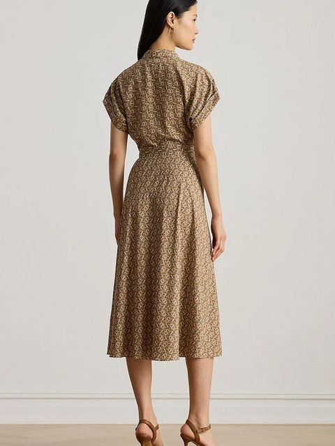 Lauren Ralph Lauren sukienka kolor brązowy midi rozkloszowana 200979615 - zdjęcie produktu nr 2