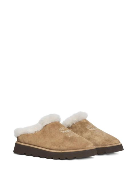 Zadig&Voltaire embroidered fur-trimmed mules - Brown - zdjęcie produktu nr 2