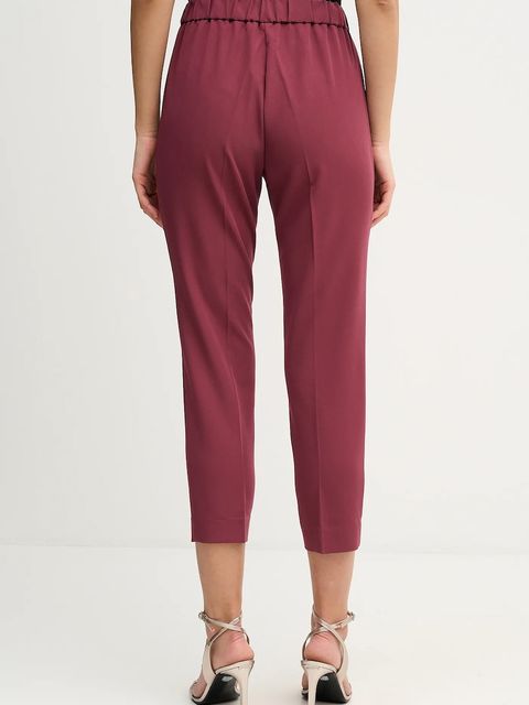 Sisley spodnie damskie kolor bordowy proste high waist