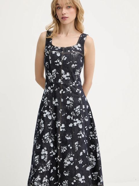 Karl Lagerfeld sukienka jeansowa kolor granatowy midi rozkloszowana A3W13004