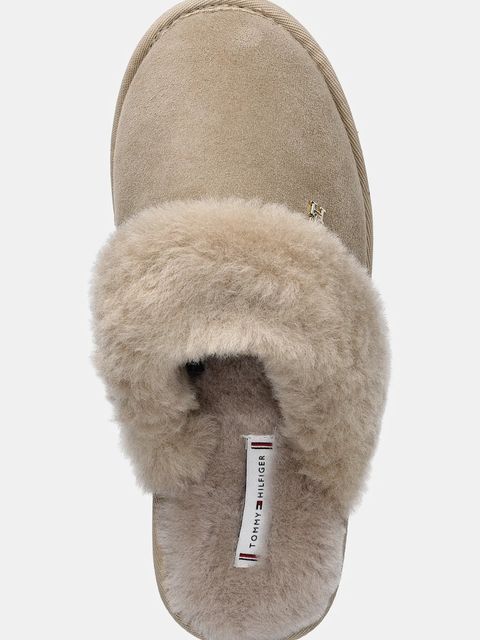 Tommy Hilfiger kapcie skórzane TH SHEARLING HOUSE SHOE kolor beżowy FW0FW09063