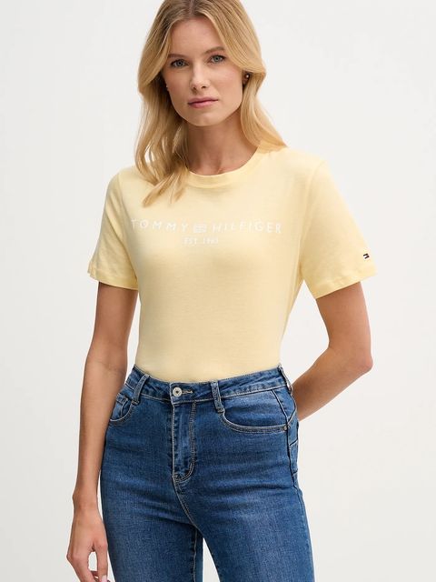 Tommy Hilfiger t-shirt bawełniany damski kolor żółty WW0WW40276
